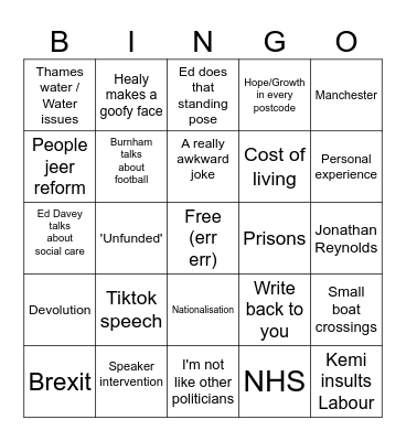 PMQs 2rd of September Bingo Card