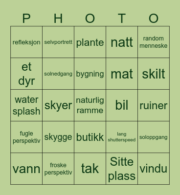 Photo challange Bingo Card