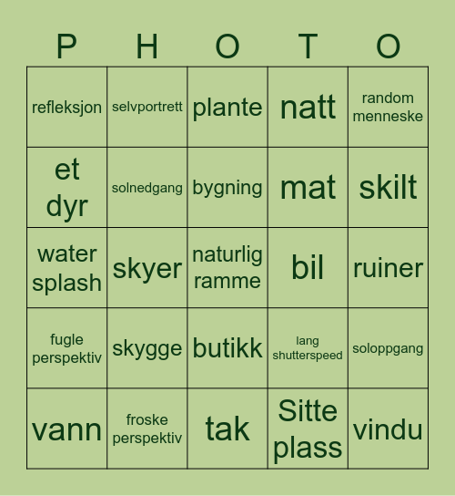 Photo challange Bingo Card