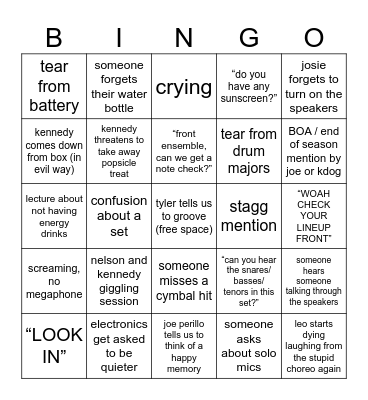 PIT BINGO 8/29 Bingo Card
