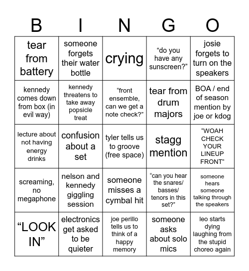 PIT BINGO 8/29 Bingo Card