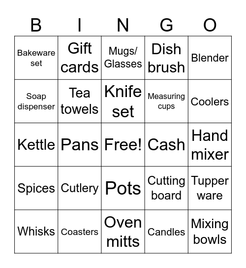 Bridal Bingo Card