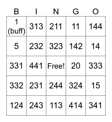 Untitled Bingo Card