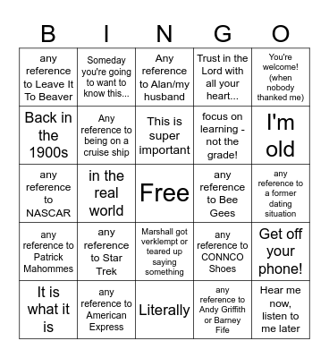 Marshall-isms Bingo Card