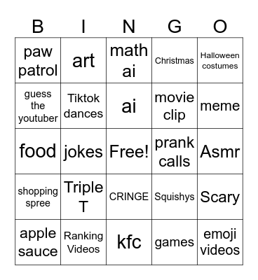 youtube shorts Bingo Card
