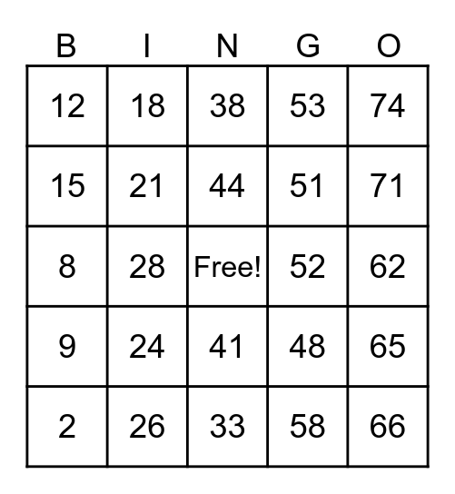 Untitled Bingo Card