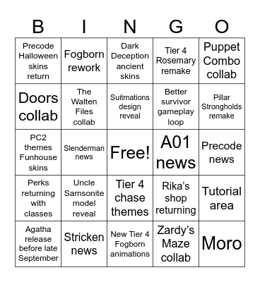 Pillar Chase before November Bingo Card