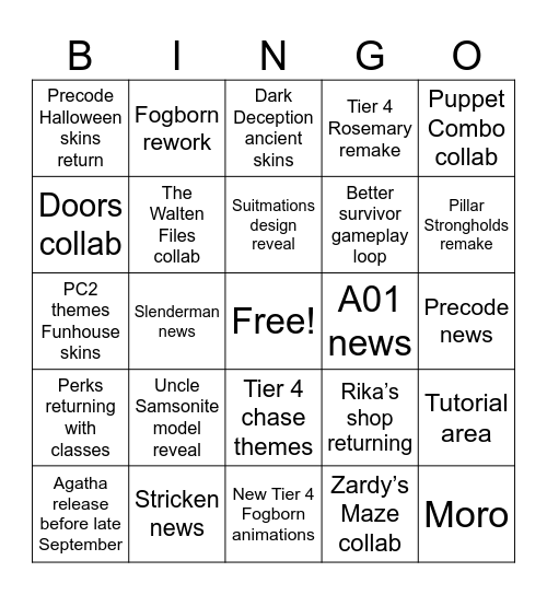 Pillar Chase before November Bingo Card