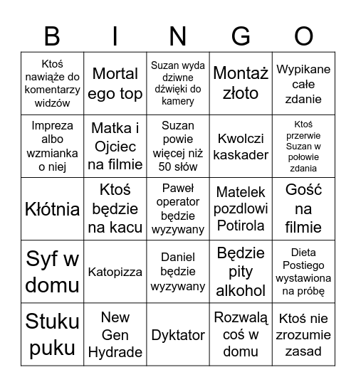 New Gen bingo Card