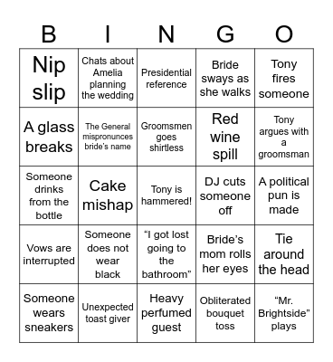Tony and Lauren Bingo Card