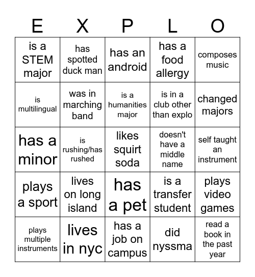 ICE BREAKER!! find someone who... Bingo Card