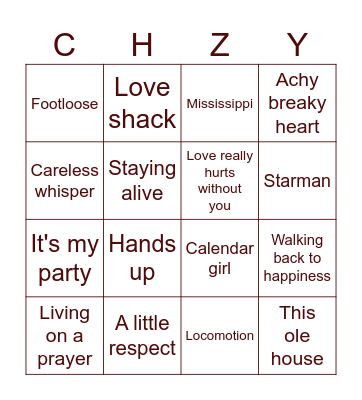 Cheezy 50 tracks Bingo Card