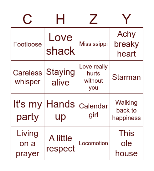 Cheezy 50 tracks Bingo Card
