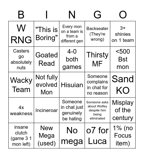 Pokemon Worlds Day 2 Bingo Card