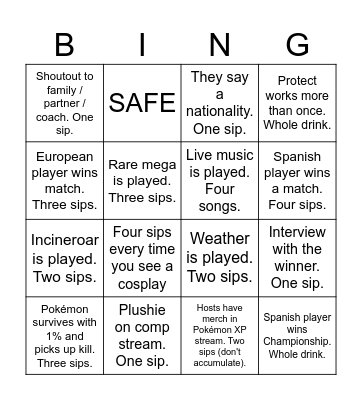DRINKING GAME POKÉMON 2026 WORLDS Bingo Card