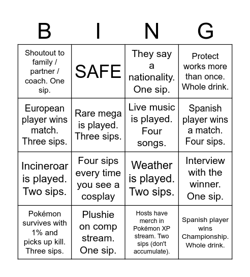 DRINKING GAME POKÉMON 2026 WORLDS Bingo Card