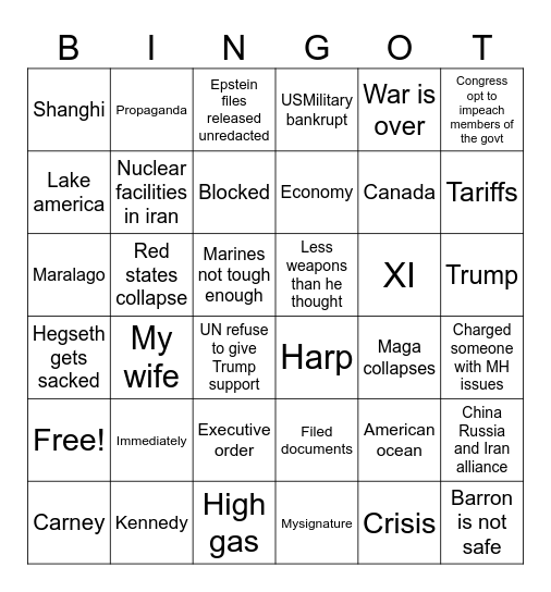 TRUMP administration  BINGO Card