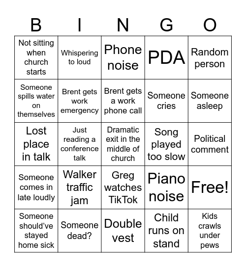 Linton Ward Bingo Card
