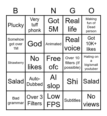 Cookie Filter Bingo Card