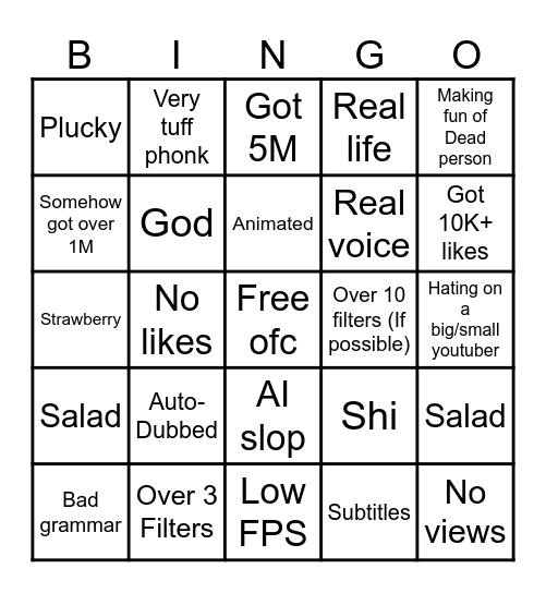 Cookie Filter Bingo Card