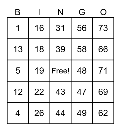 Untitled Bingo Card