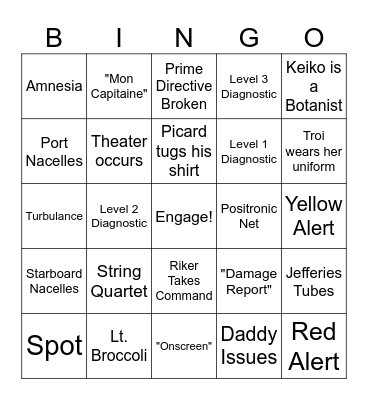 Star Trek: The Next Generation Bingo Card