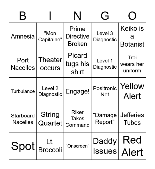 Star Trek: The Next Generation Bingo Card