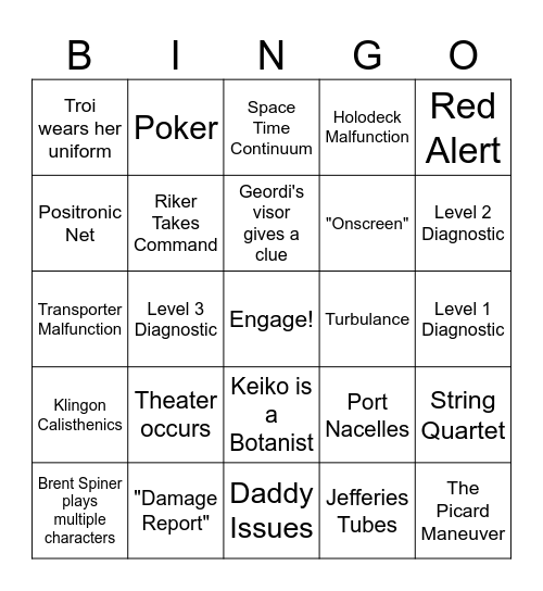 Star Trek: The Next Generation Bingo Card