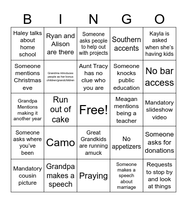 Anniversary Bingo Card