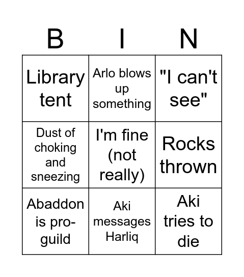 Untitled Bingo Card