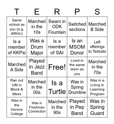 Find A Band Alum Who... Bingo Card