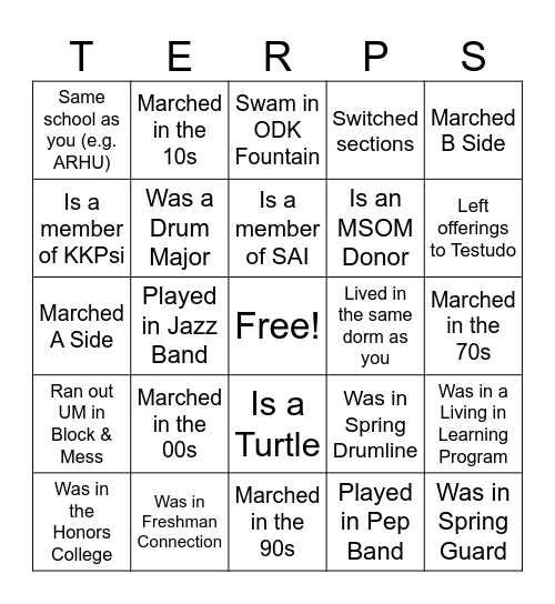 Find A Band Alum Who... Bingo Card