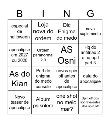 BINGO ORDEM REVALANDO SEGREDOS Bingo Card