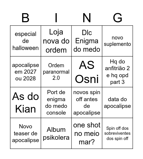 BINGO ORDEM REVALANDO SEGREDOS Bingo Card