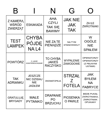 TEAM 1 BINGO Card