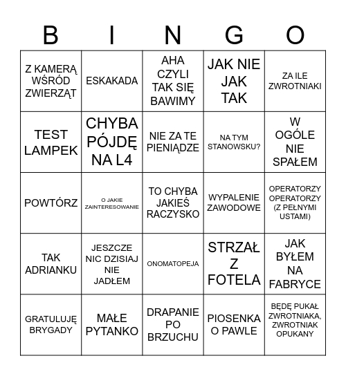 TEAM 1 BINGO Card