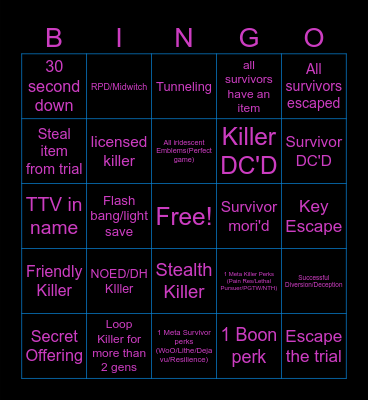 DBD BINGO Card
