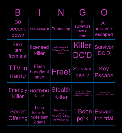 DBD BINGO Card