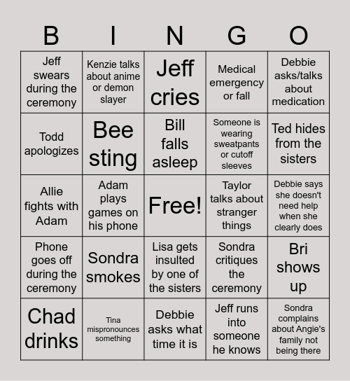 Wedding Bingo Card