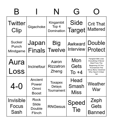 Top Cut Bingo Card