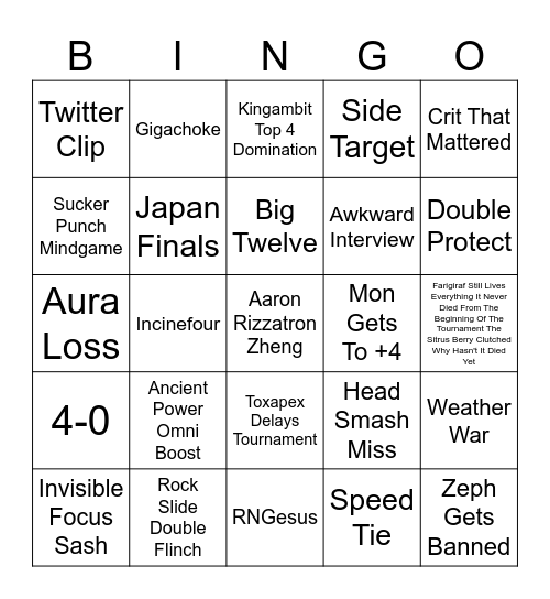 Top Cut Bingo Card