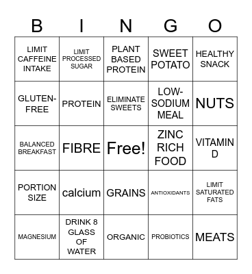 NUTRITION BINGO! Bingo Card