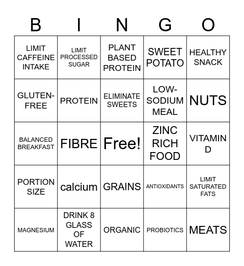 NUTRITION BINGO! Bingo Card