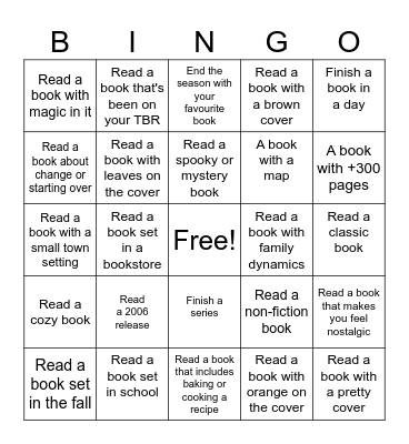 Fall Reading Bingo September - November Bingo Card
