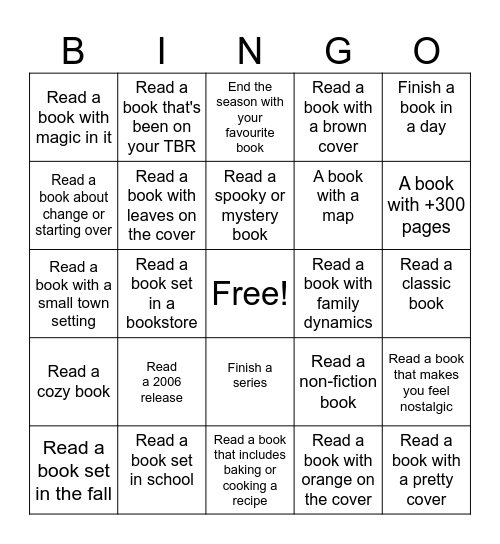 Fall Reading Bingo September - November Bingo Card