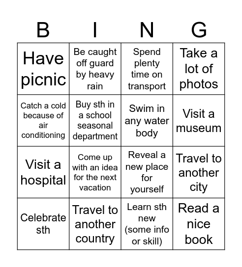 Summer Bingo Card