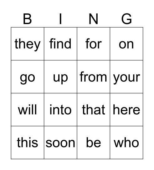 Lesson 18 & 19 Words Bingo Card