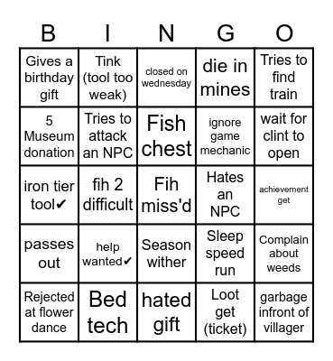 stardewrinking Bingo Card