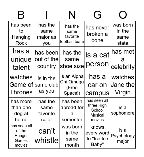 wooooooh Pi Class!!! Bingo Card