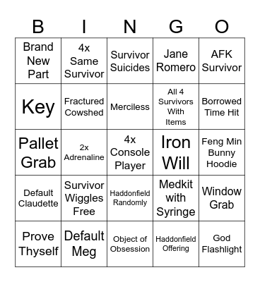 DBD Killer Bingo Card